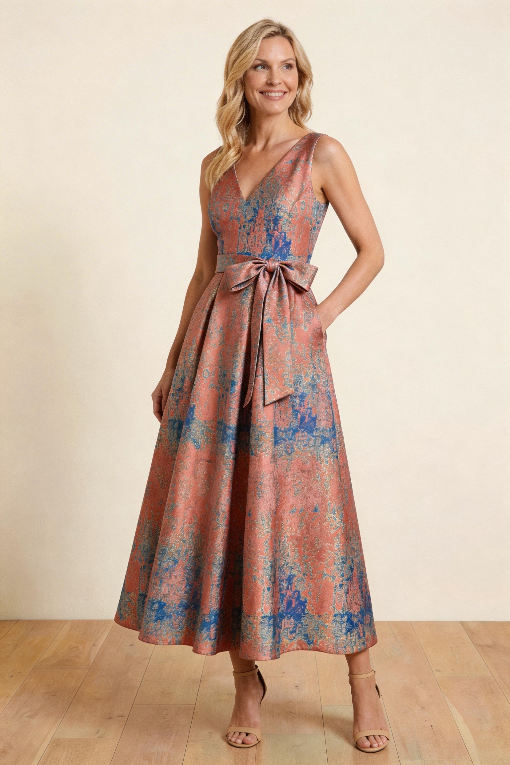 Elegant A Line Tea Length Jacquard Mother of the Bride Dress Mother of the Bride Dress