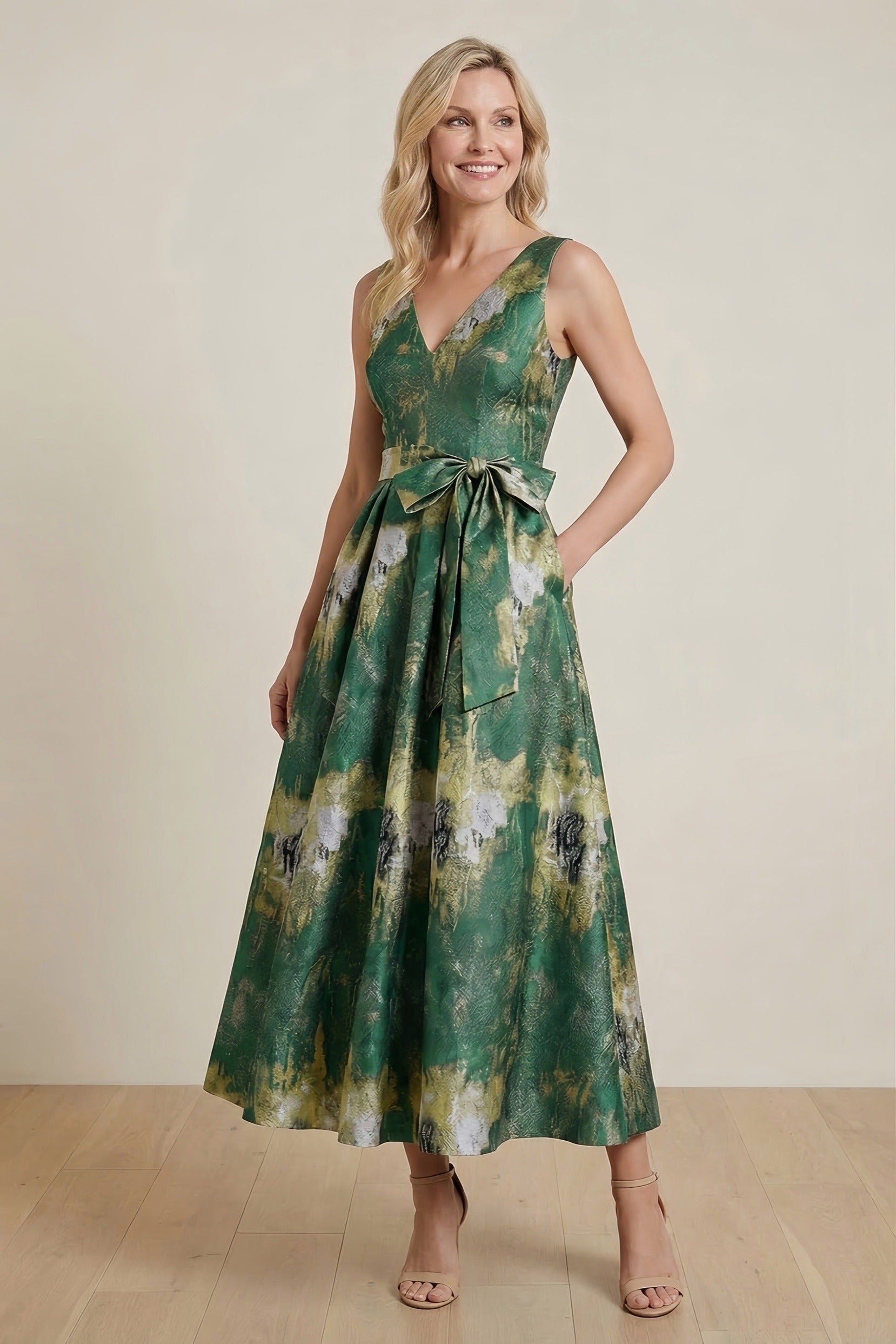 Elegant A Line Tea Length Jacquard Mother of the Bride Dress Mother of the Bride Dress