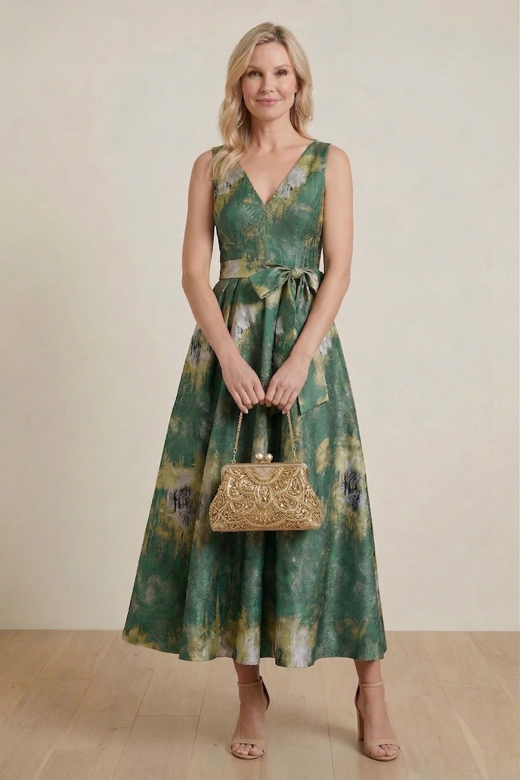 Elegant A Line Tea Length Jacquard Mother of the Bride Dress Mother of the Bride Dress