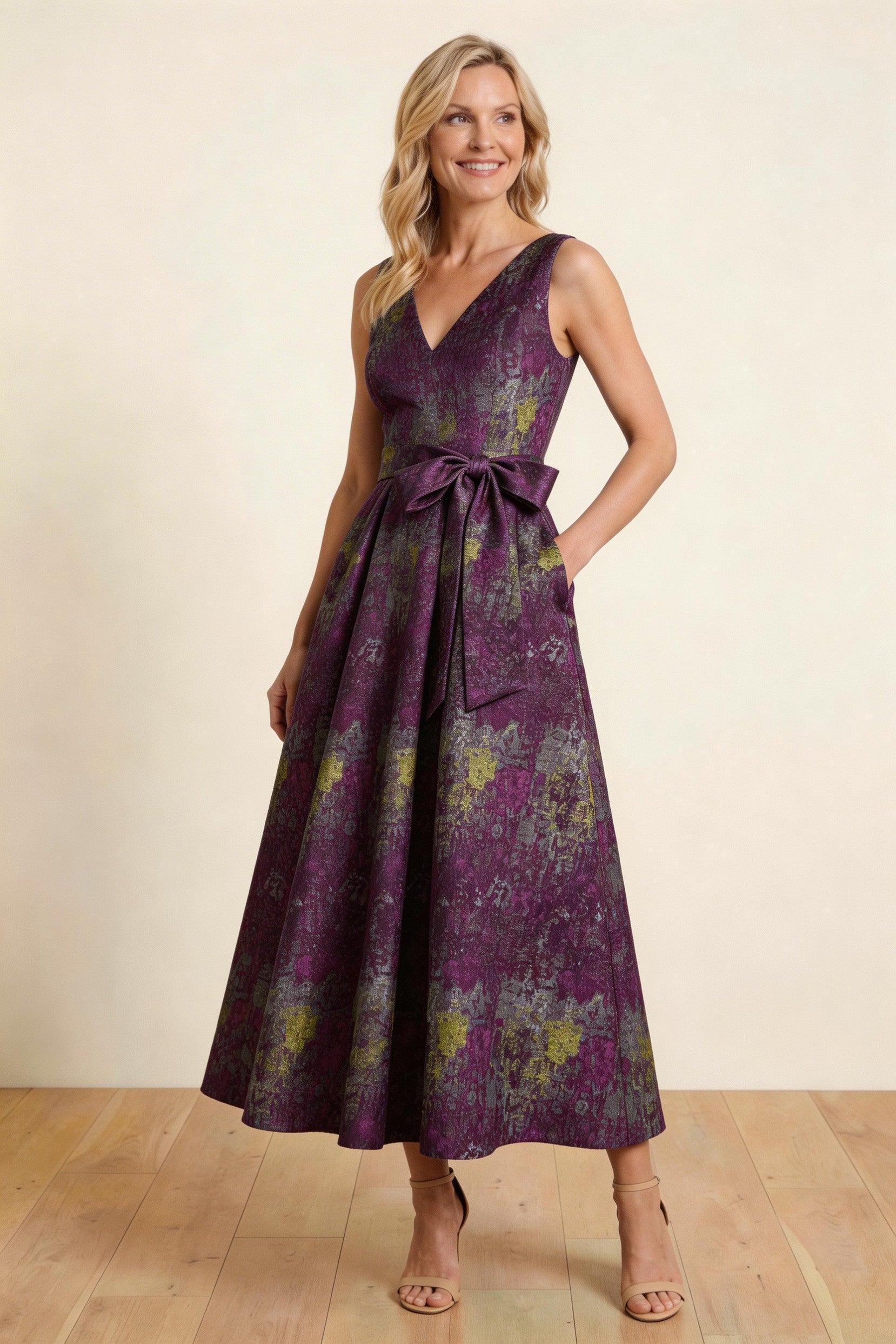 Elegant A Line Tea Length Jacquard Mother of the Bride Dress Mother of the Bride Dress