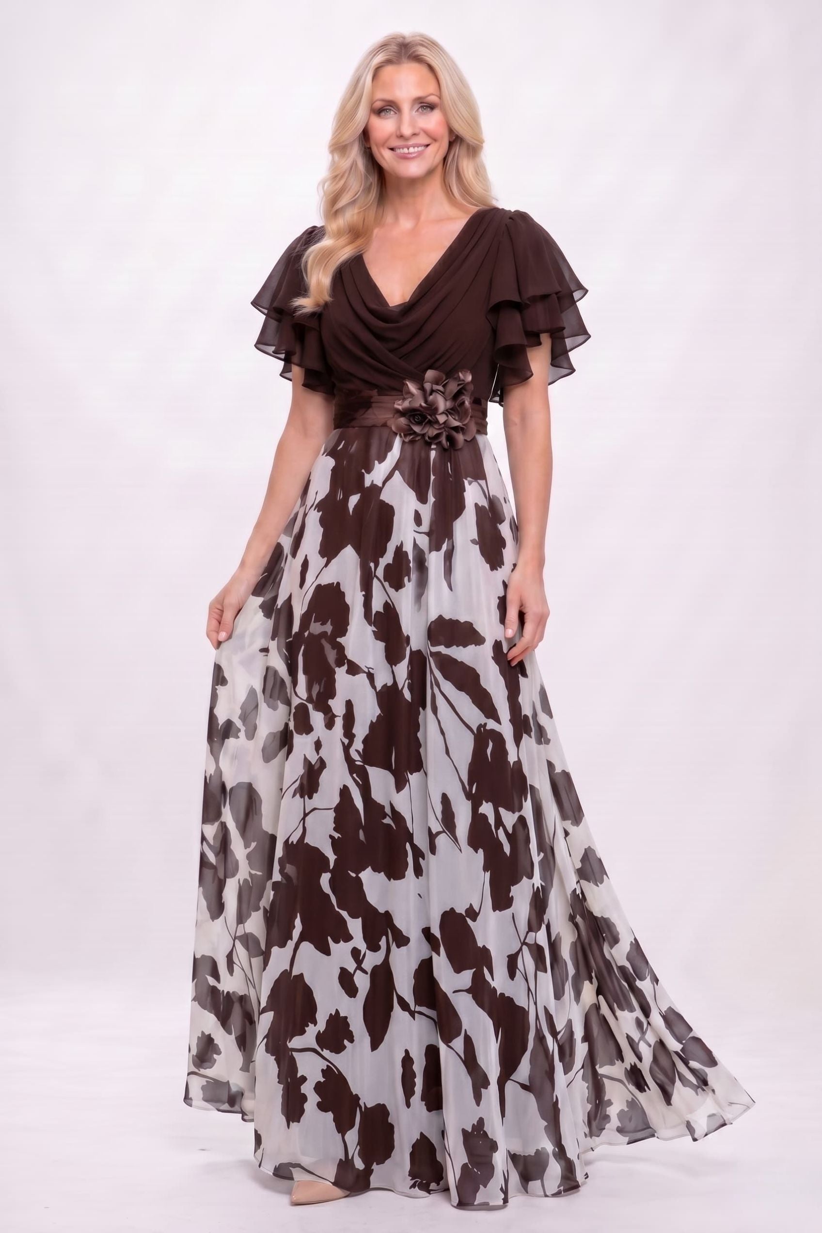 Elegant A Line Maxi Printed Chiffon Mother of the Bride Dress Mother of the Bride Dress