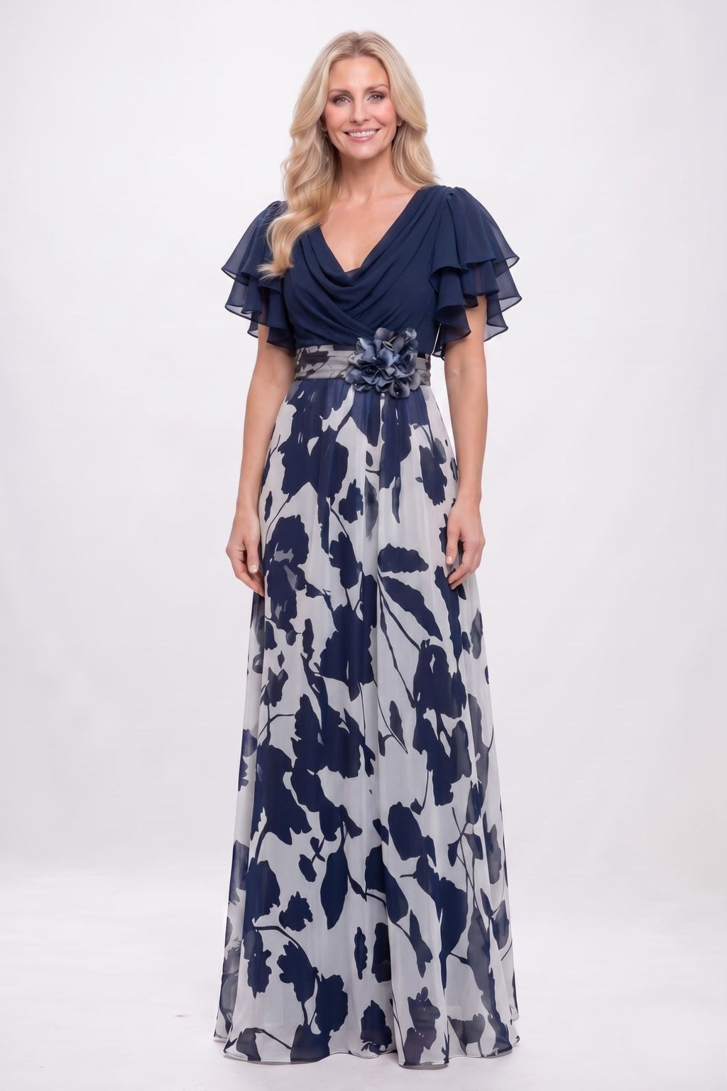 Elegant A Line Maxi Printed Chiffon Mother of the Bride Dress Mother of the Bride Dress