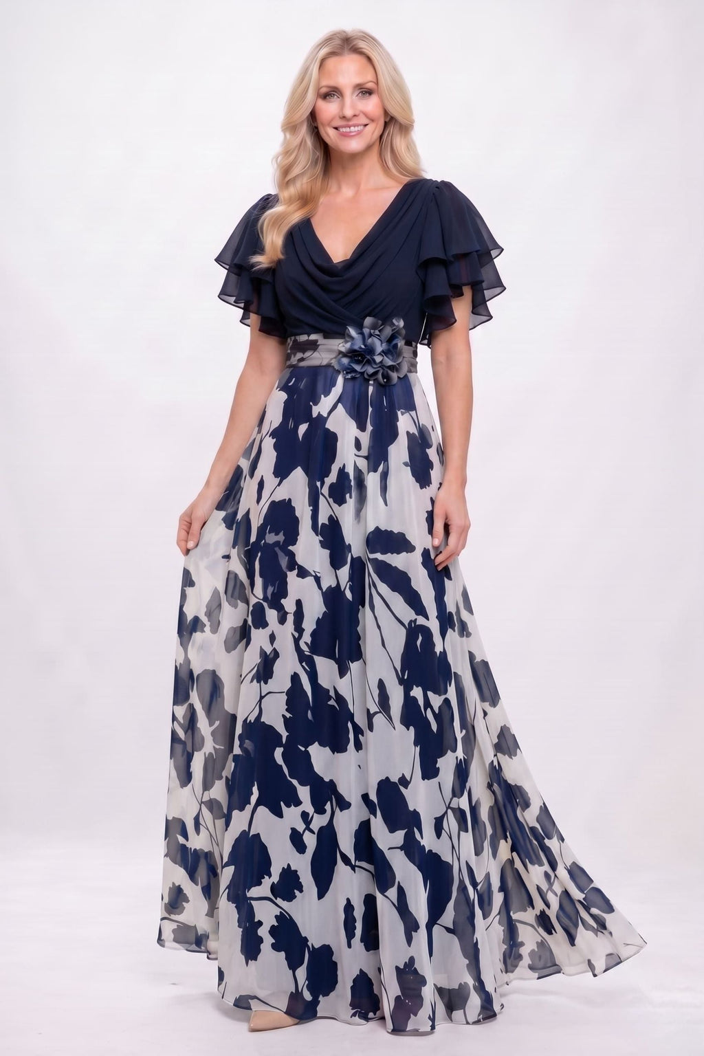 Elegant A Line Maxi Printed Chiffon Mother of the Bride Dress Mother of the Bride Dress