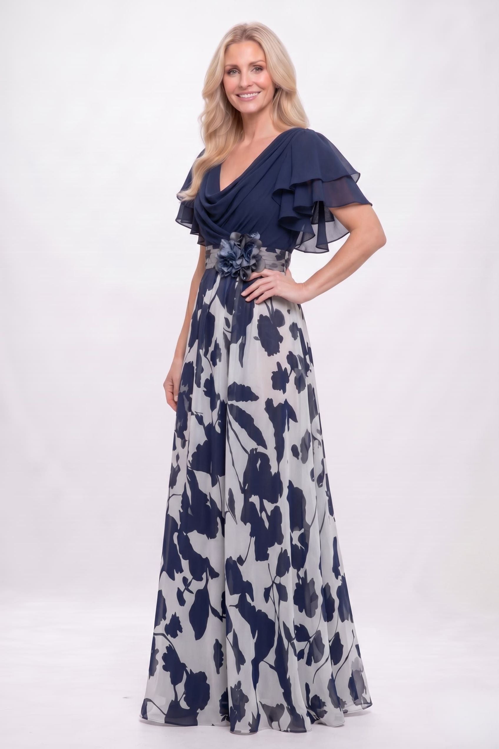 Elegant A Line Maxi Printed Chiffon Mother of the Bride Dress Mother of the Bride Dress