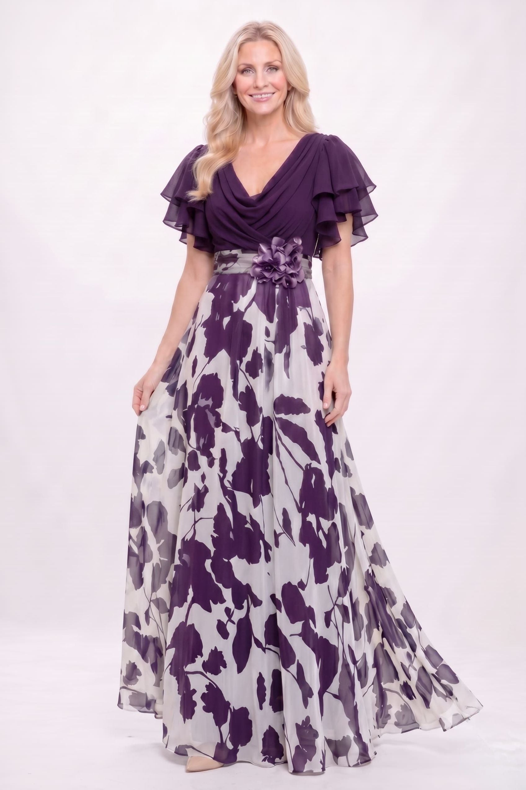 Elegant A Line Maxi Printed Chiffon Mother of the Bride Dress Mother of the Bride Dress