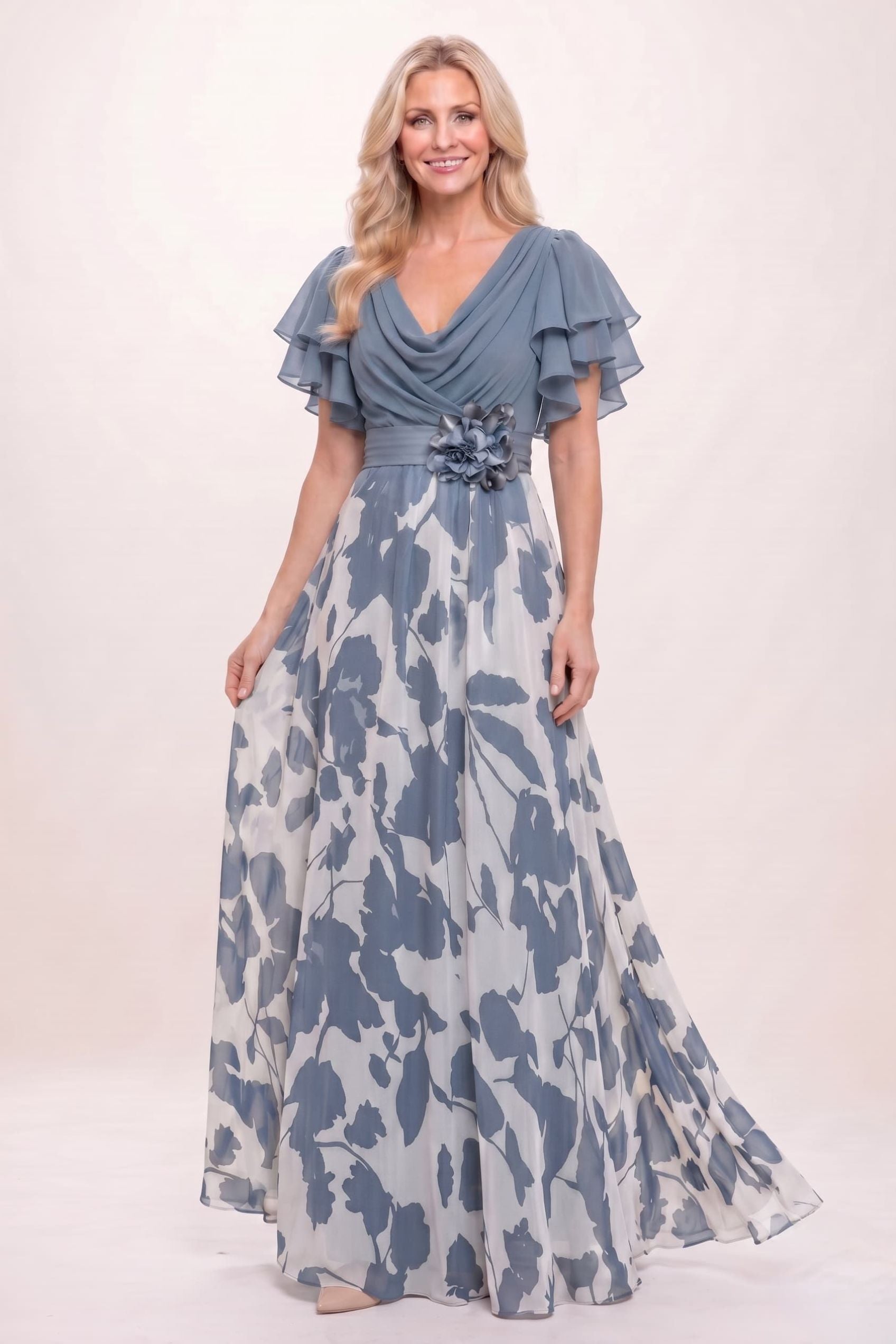 Elegant A Line Maxi Printed Chiffon Mother of the Bride Dress Mother of the Bride Dress