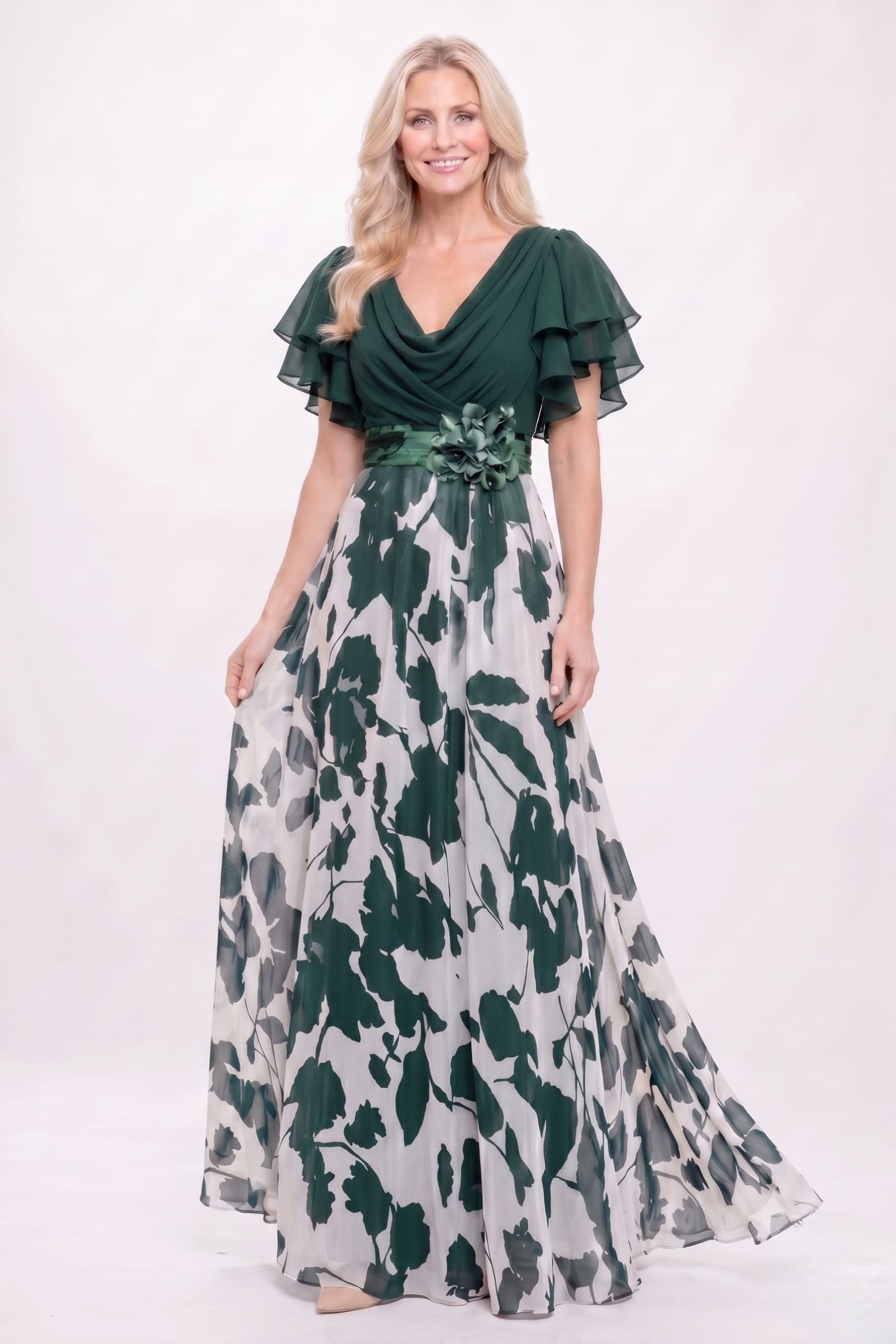 Elegant A Line Maxi Printed Chiffon Mother of the Bride Dress Mother of the Bride Dress