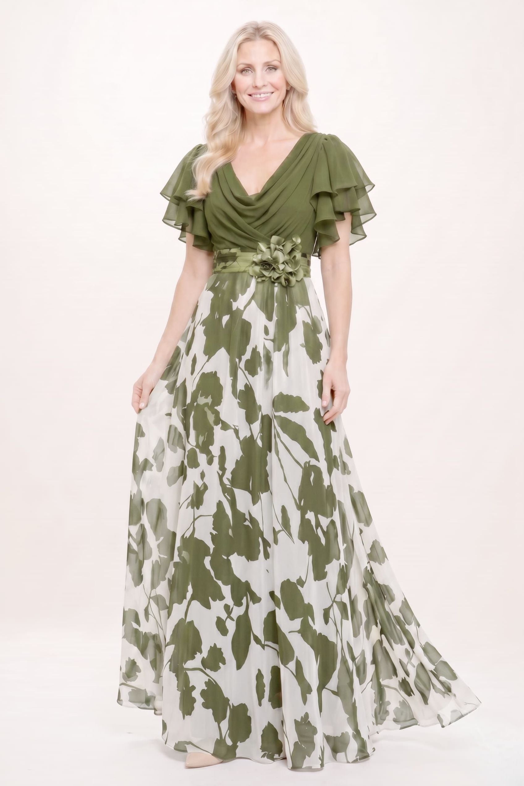 Elegant A Line Maxi Printed Chiffon Mother of the Bride Dress Mother of the Bride Dress
