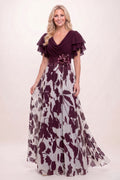 Elegant A Line Maxi Printed Chiffon Mother of the Bride Dress Mother of the Bride Dress