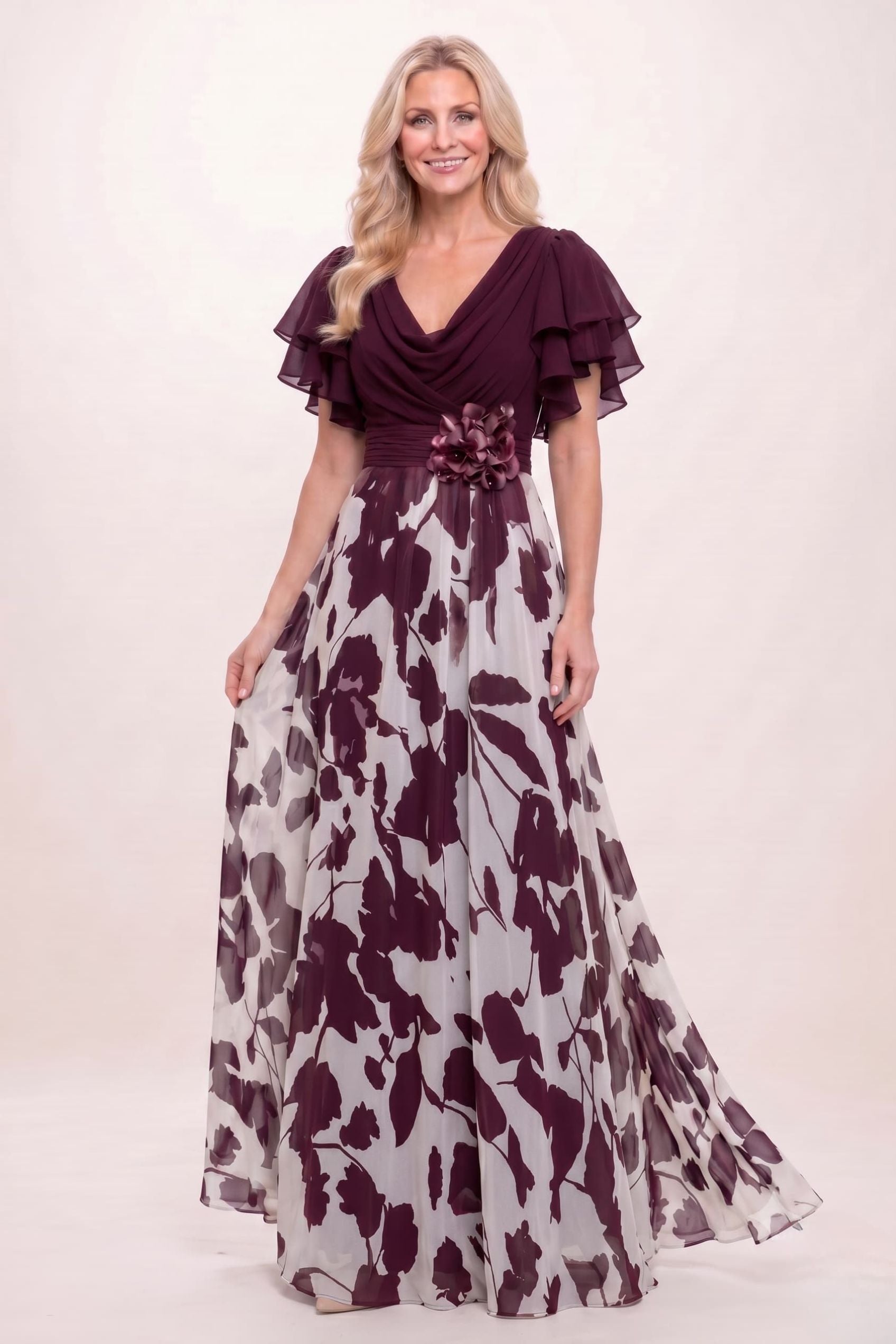 Elegant A Line Maxi Printed Chiffon Mother of the Bride Dress Mother of the Bride Dress