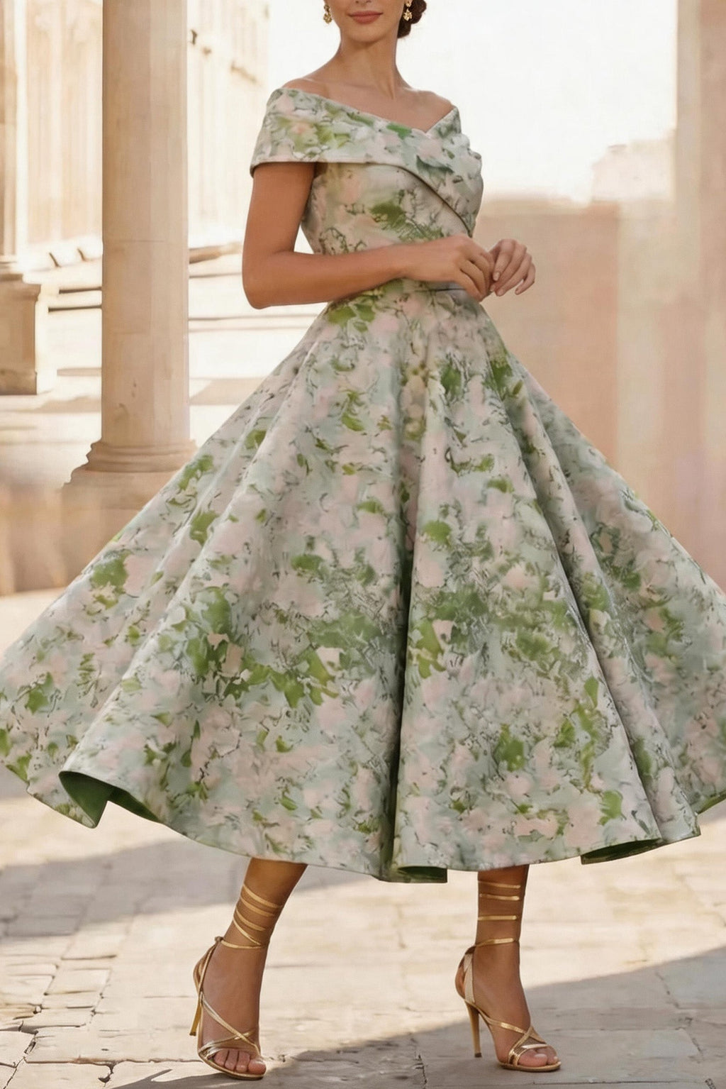 Elegant A Line Tea Length Jacquard Mother of the Bride Dress Mother of the Bride Dress