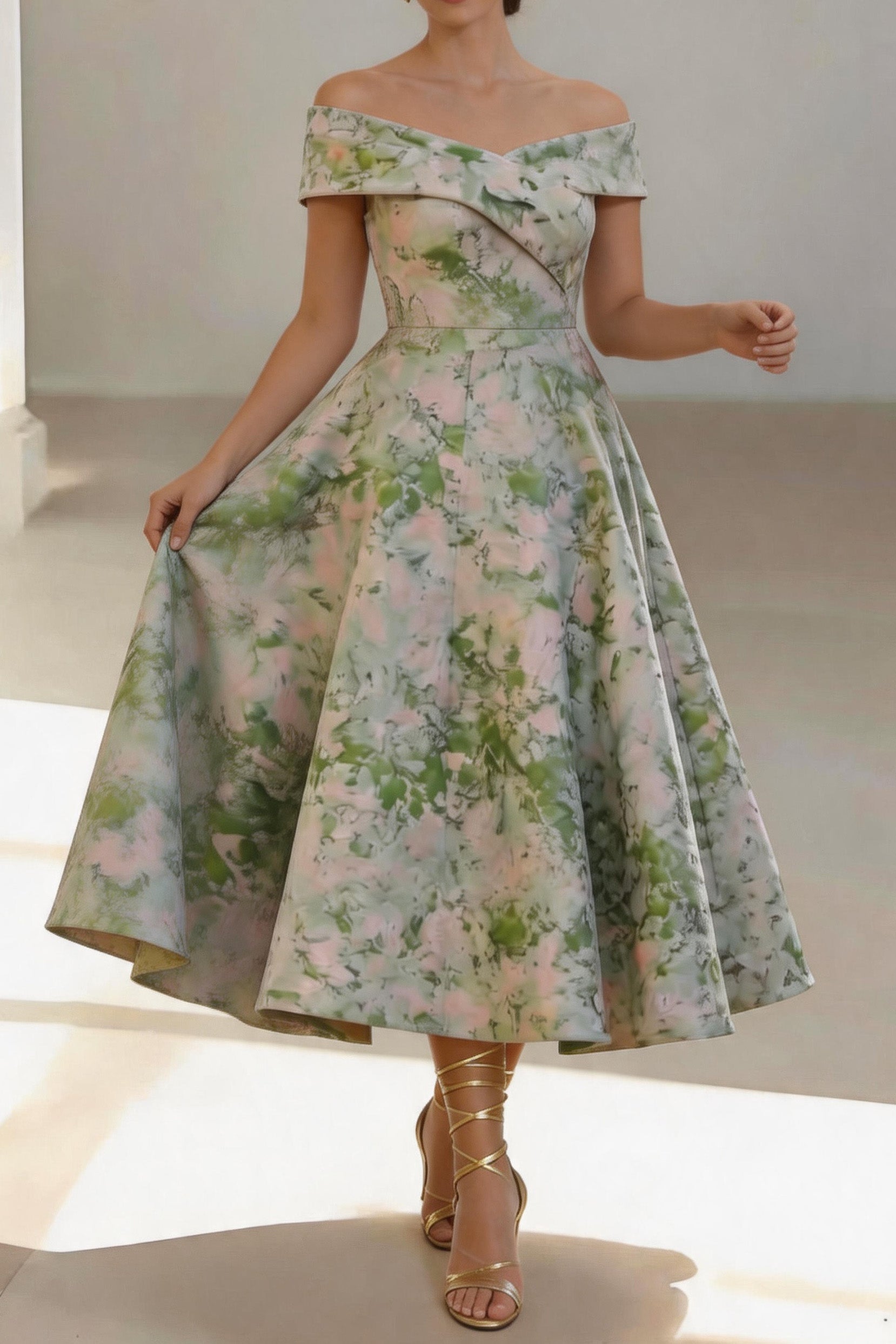 Elegant A Line Tea Length Jacquard Mother of the Bride Dress Mother of the Bride Dress