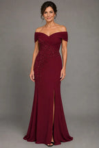 Elegant Sheath Column Floor Length Chiffon Stretch Satin Mother of the Bride Dress Mother of the Bride Dress