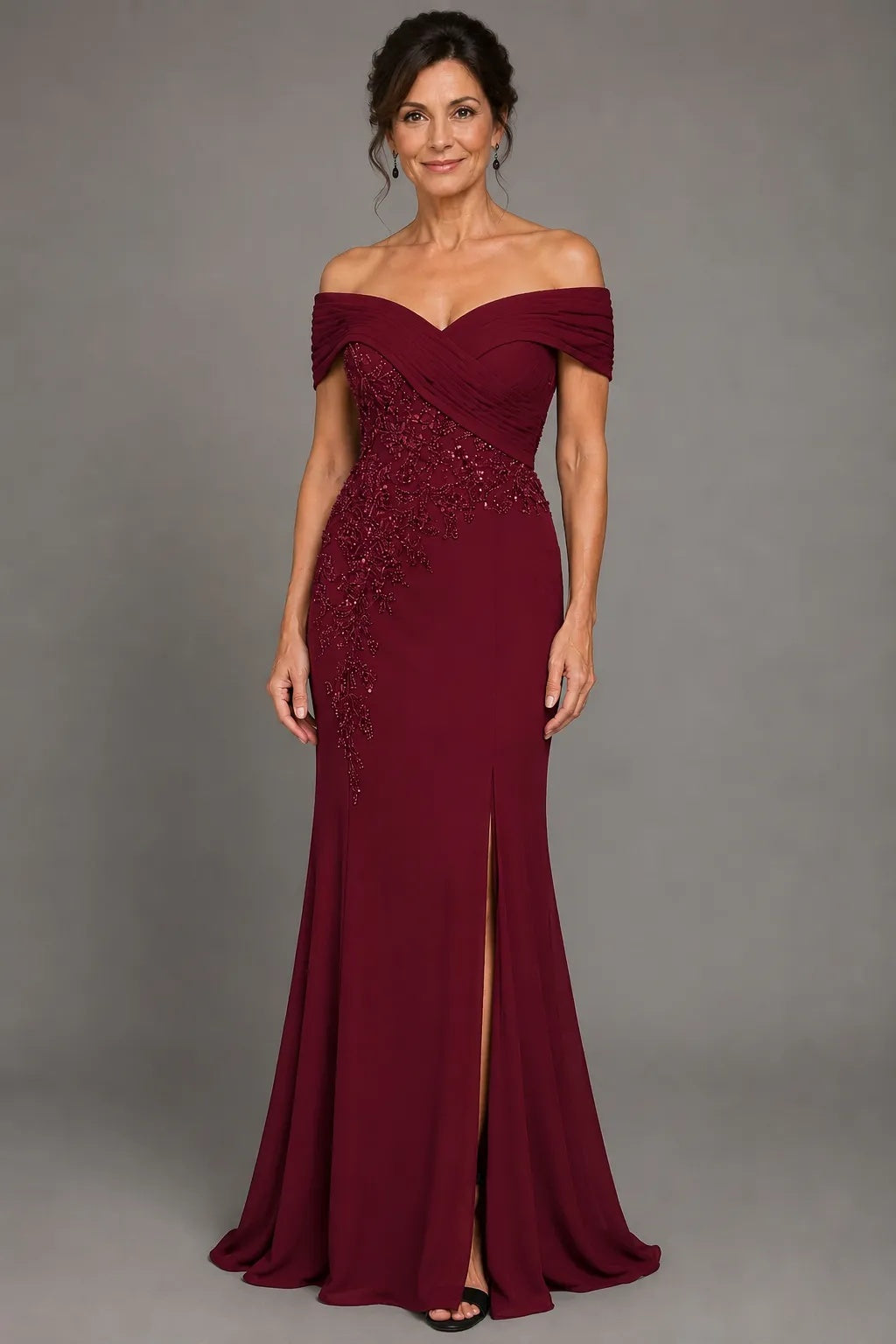 Elegant Sheath Column Floor Length Chiffon Stretch Satin Mother of the Bride Dress Mother of the Bride Dress