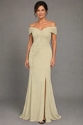 Elegant Sheath Column Floor Length Chiffon Stretch Satin Mother of the Bride Dress Mother of the Bride Dress