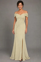Elegant Sheath Column Floor Length Chiffon Stretch Satin Mother of the Bride Dress Mother of the Bride Dress
