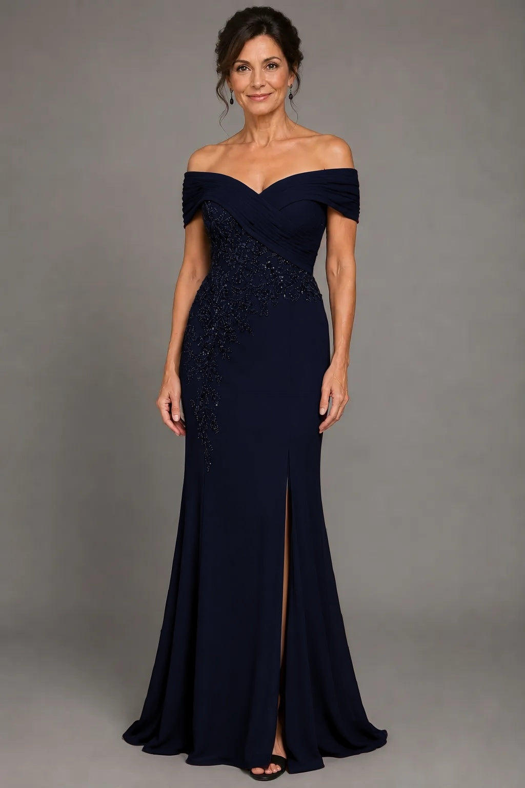 Elegant Sheath Column Floor Length Chiffon Stretch Satin Mother of the Bride Dress Mother of the Bride Dress