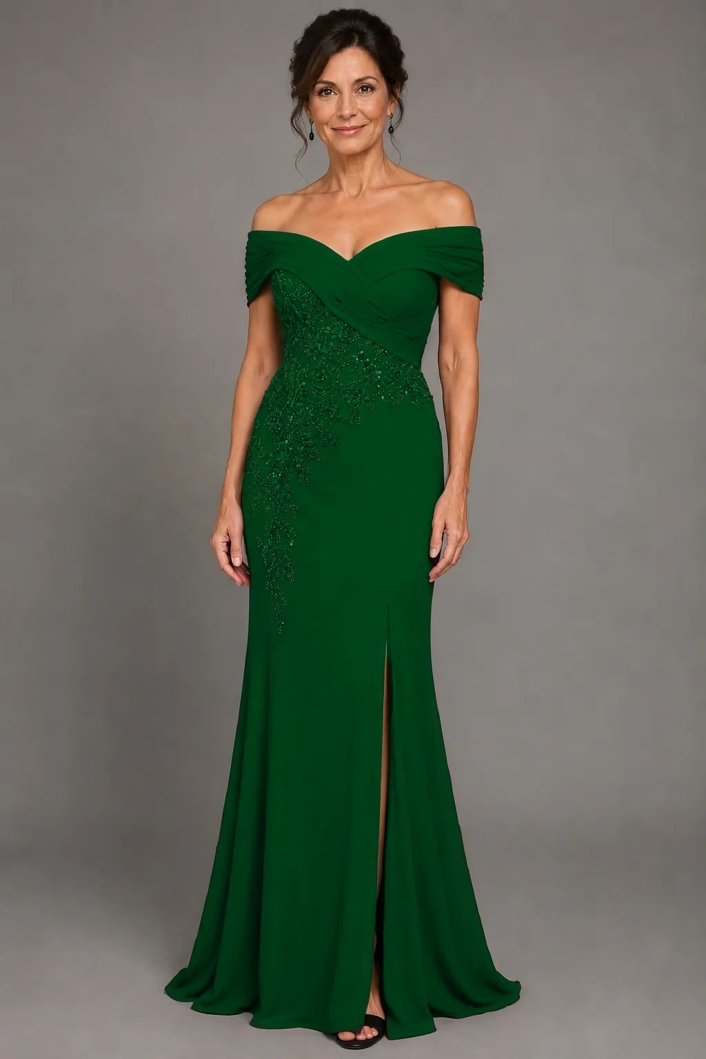 Elegant Sheath Column Floor Length Chiffon Stretch Satin Mother of the Bride Dress Mother of the Bride Dress