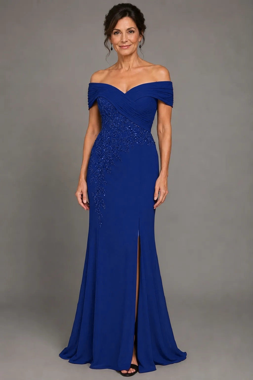 Elegant Sheath Column Floor Length Chiffon Stretch Satin Mother of the Bride Dress Mother of the Bride Dress