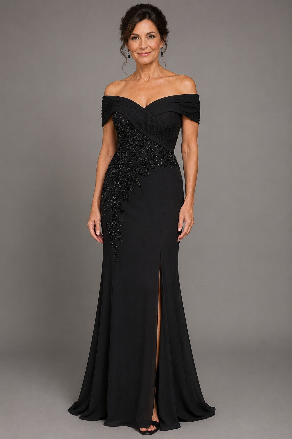 Elegant Sheath Column Floor Length Chiffon Stretch Satin Mother of the Bride Dress Mother of the Bride Dress