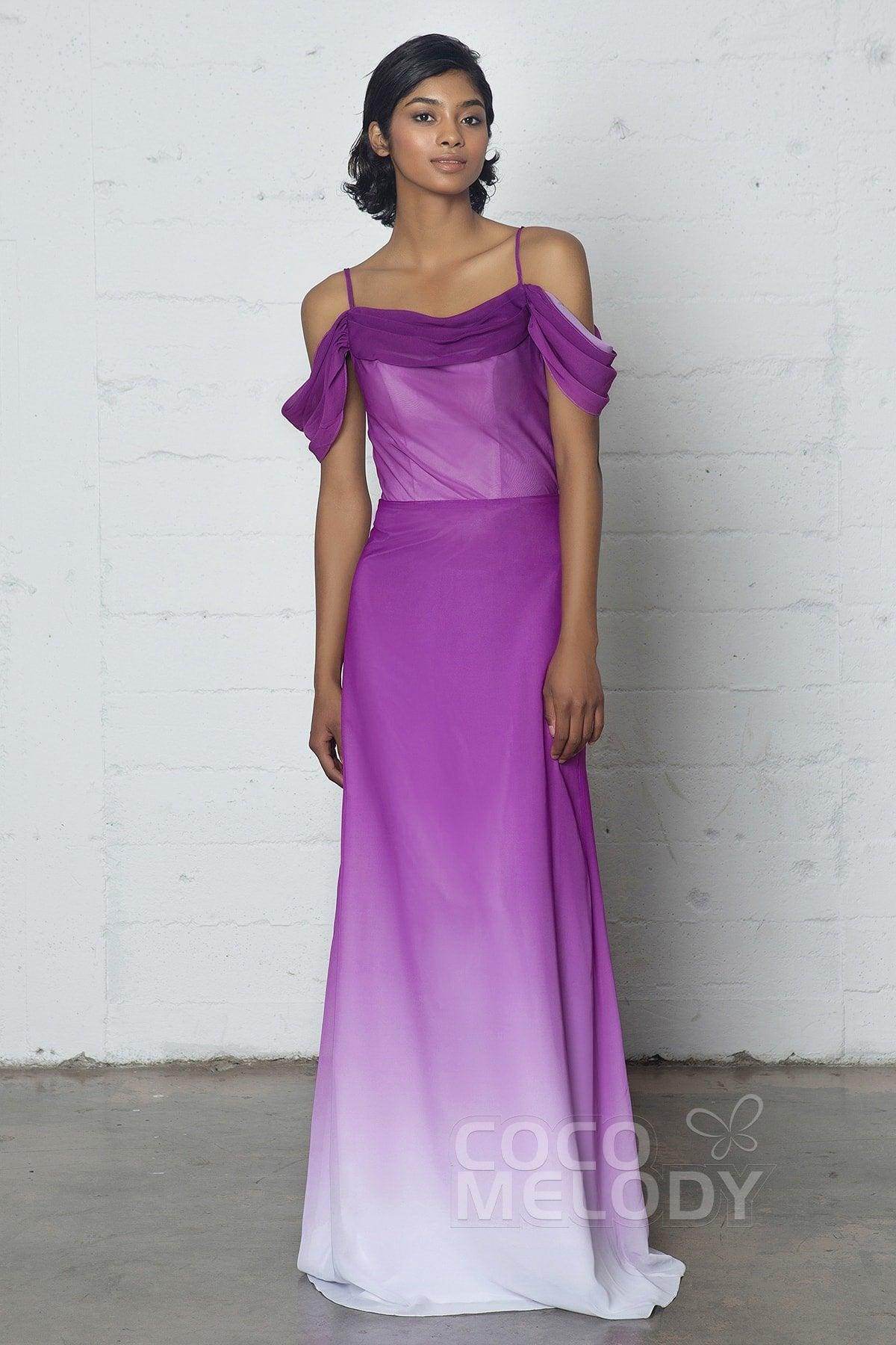 Elegant Sheath Column Floor Length Chiffon Ombre Dress COZF17012 Bridesmaid Dress