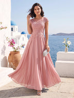 Tessa June Dusty Rose front view mother of the bride dress