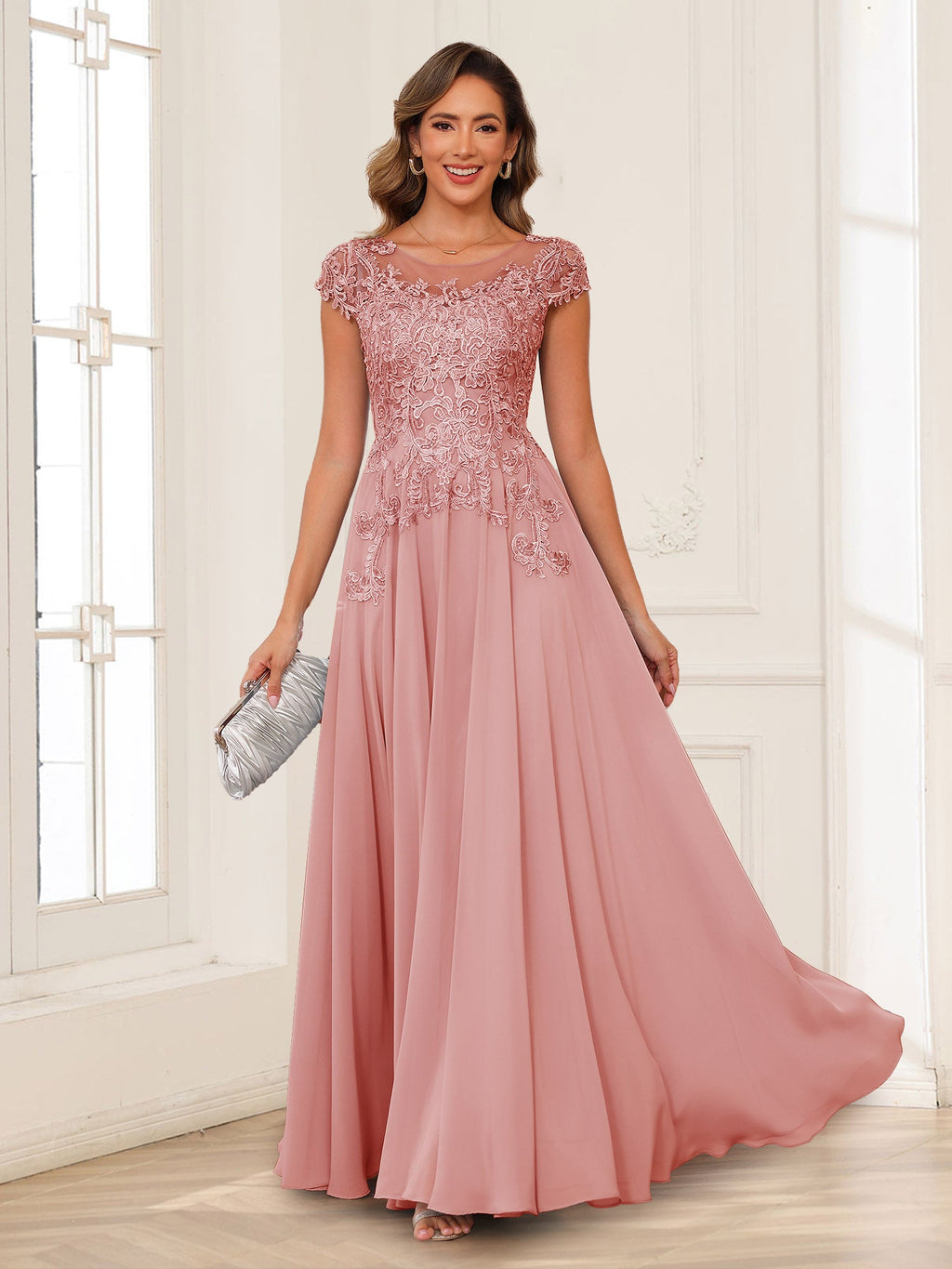 Tessa June Dusty Rose side view mother of the bride dress