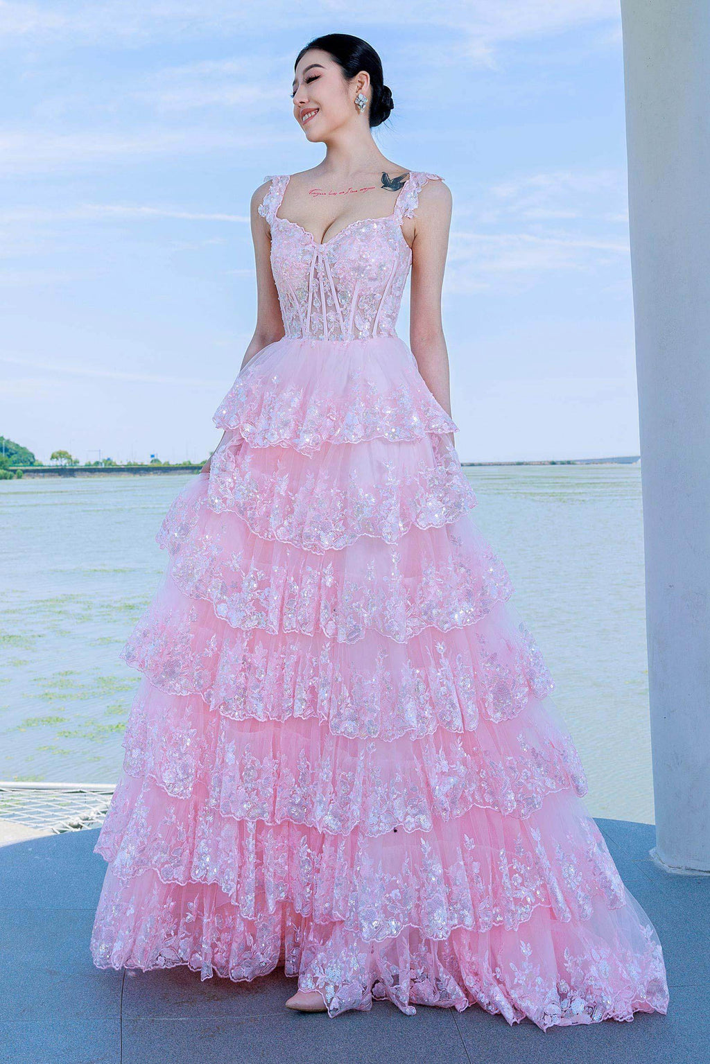 Elegant Ball Gown Sweep Brush Train Tulle Prom Dress for Prom