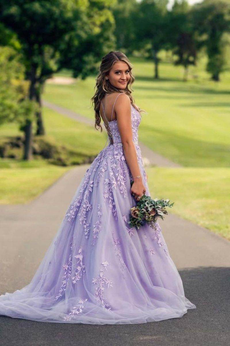Elegant A Line Sweep Brush Train Tulle Prom Dress for Prom