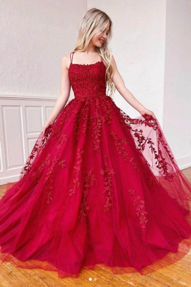 Elegant A Line Sweep Brush Train Tulle Prom Dress for Prom