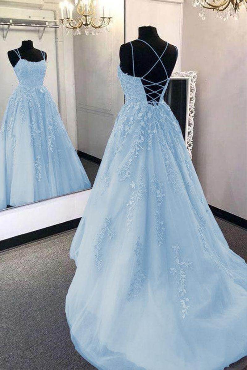 Elegant A Line Sweep Brush Train Tulle Prom Dress for Prom