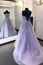 Elegant A Line Sweep Brush Train Tulle Prom Dress for Prom