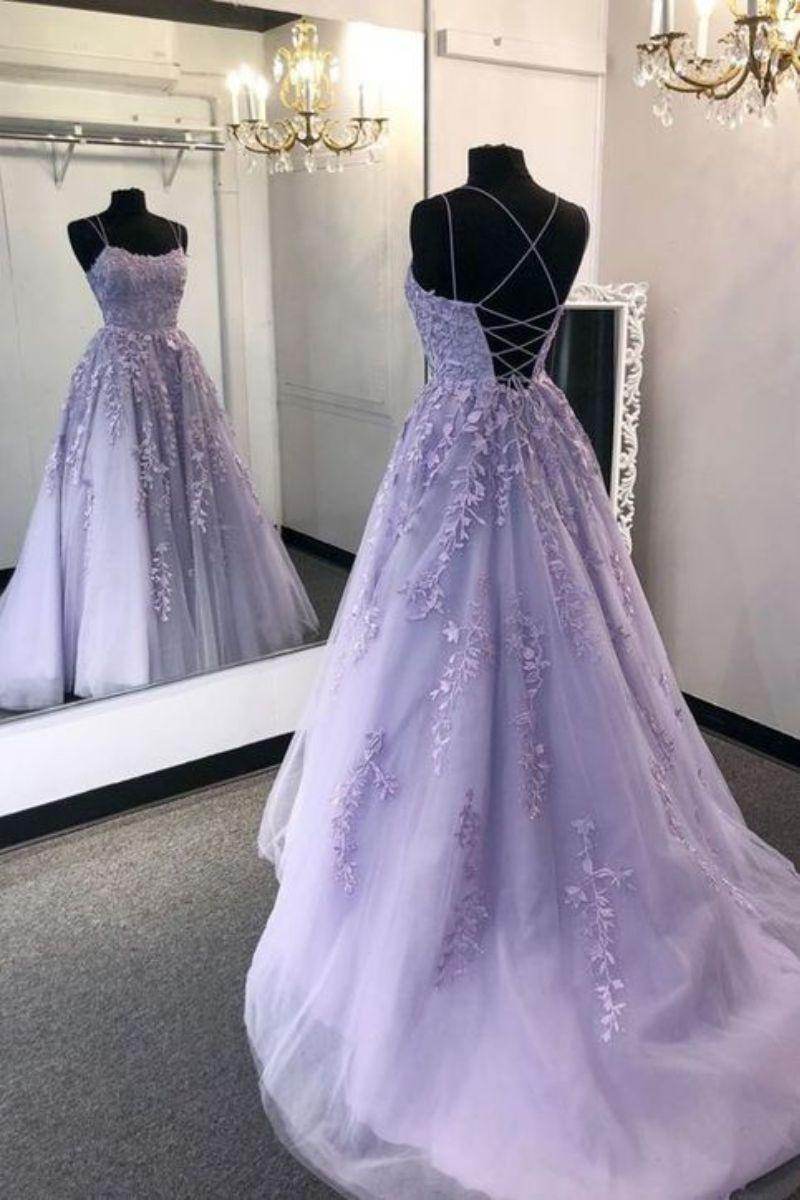 Elegant A Line Sweep Brush Train Tulle Prom Dress for Prom