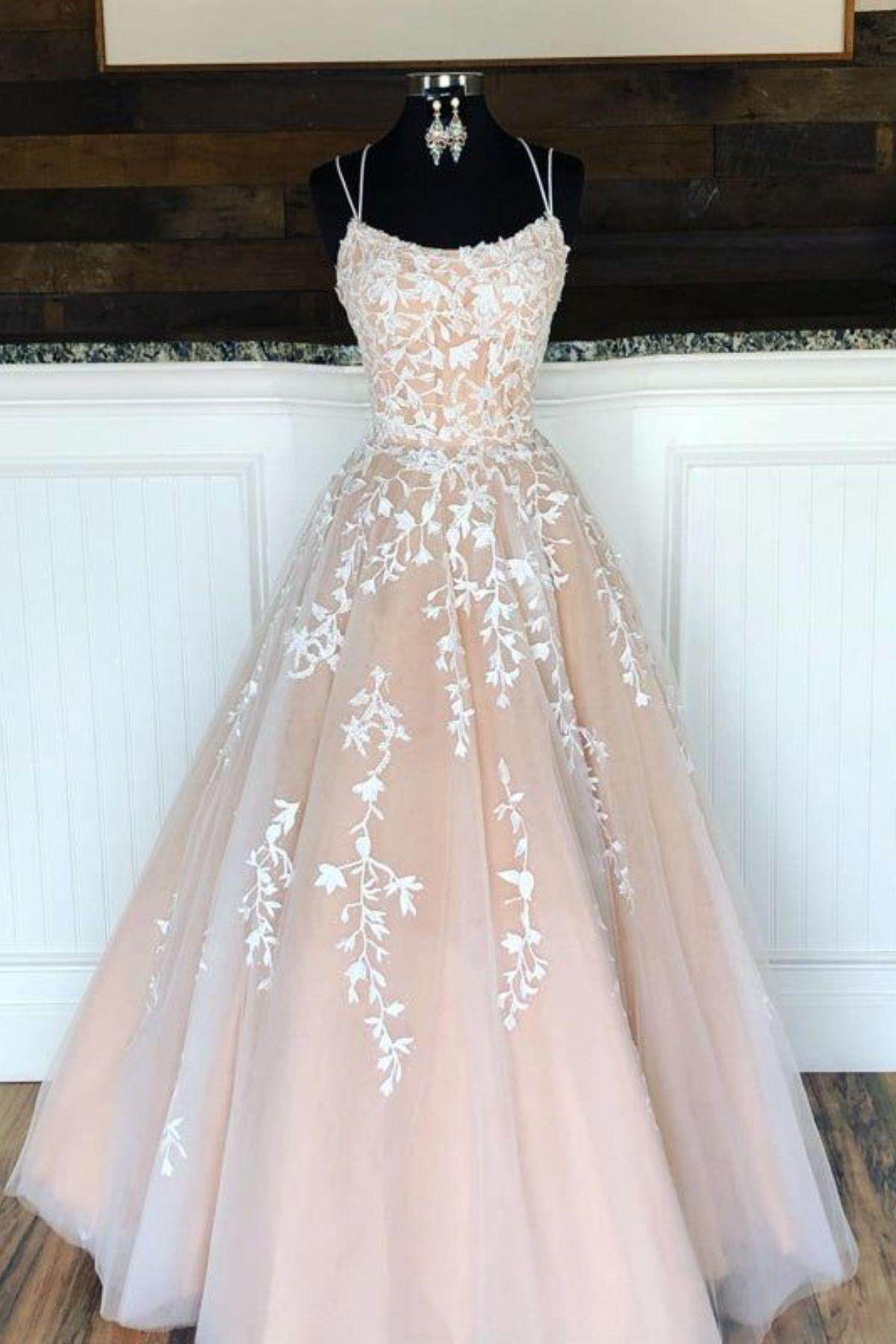Elegant A Line Sweep Brush Train Tulle Prom Dress for Prom