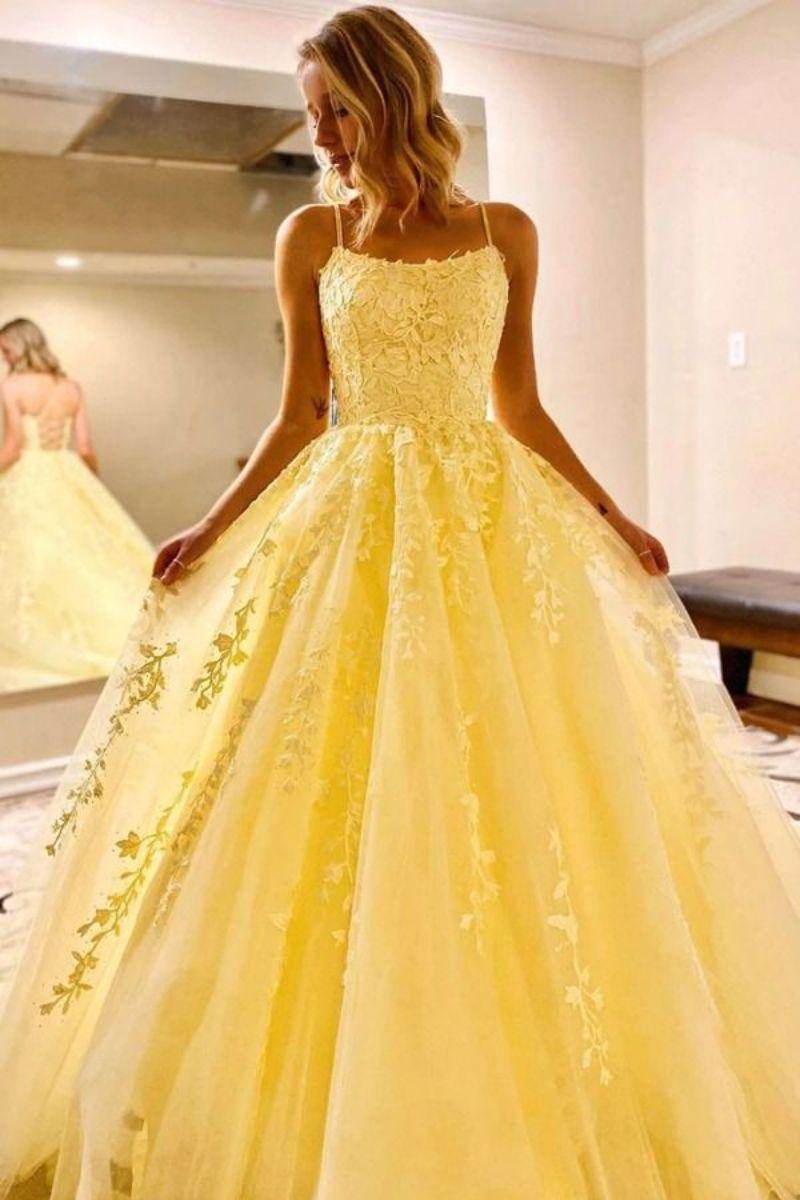 Elegant A Line Sweep Brush Train Tulle Prom Dress for Prom