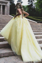 Elegant A Line Sweep Brush Train Tulle Prom Dress for Prom