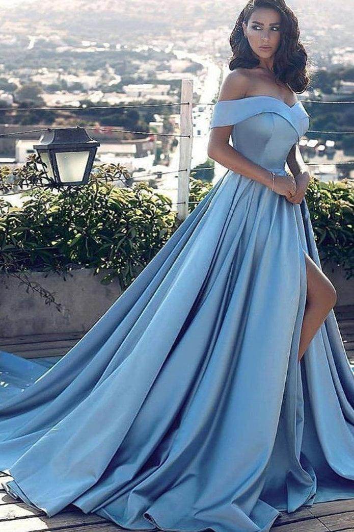 Elegant A Line Court Train Satin Prom Dress for Prom