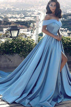 Elegant A Line Court Train Satin Prom Dress for Prom