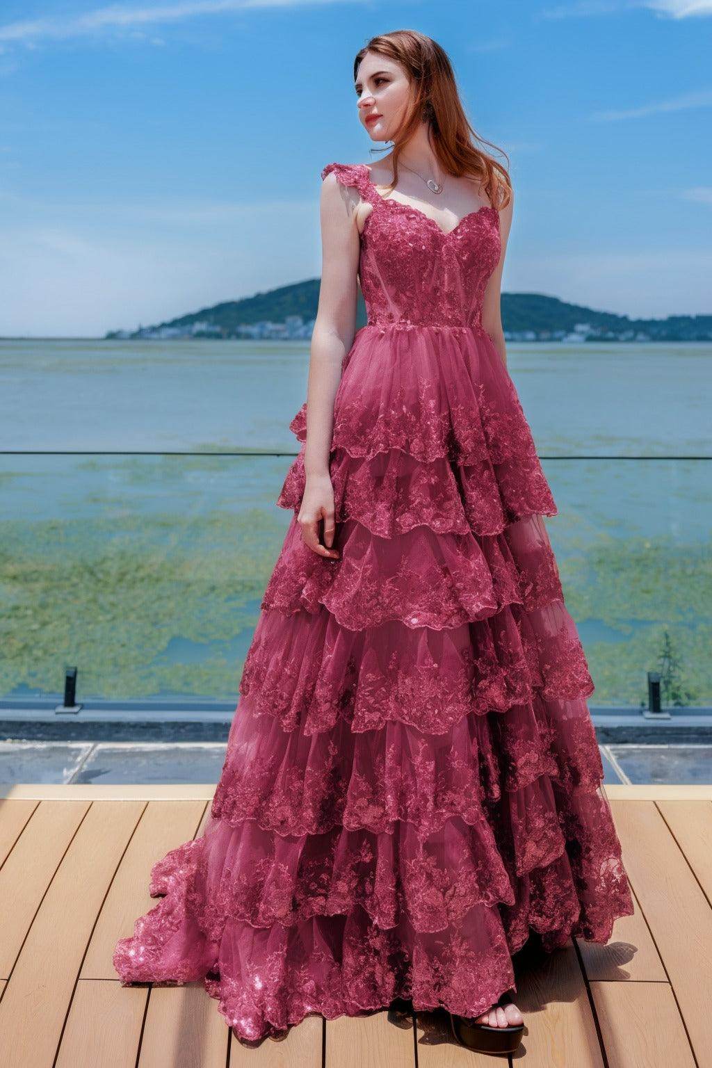Elegant Ball Gown Sweep Brush Train Tulle Prom Dress for Prom