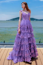 Elegant Ball Gown Sweep Brush Train Tulle Prom Dress for Prom