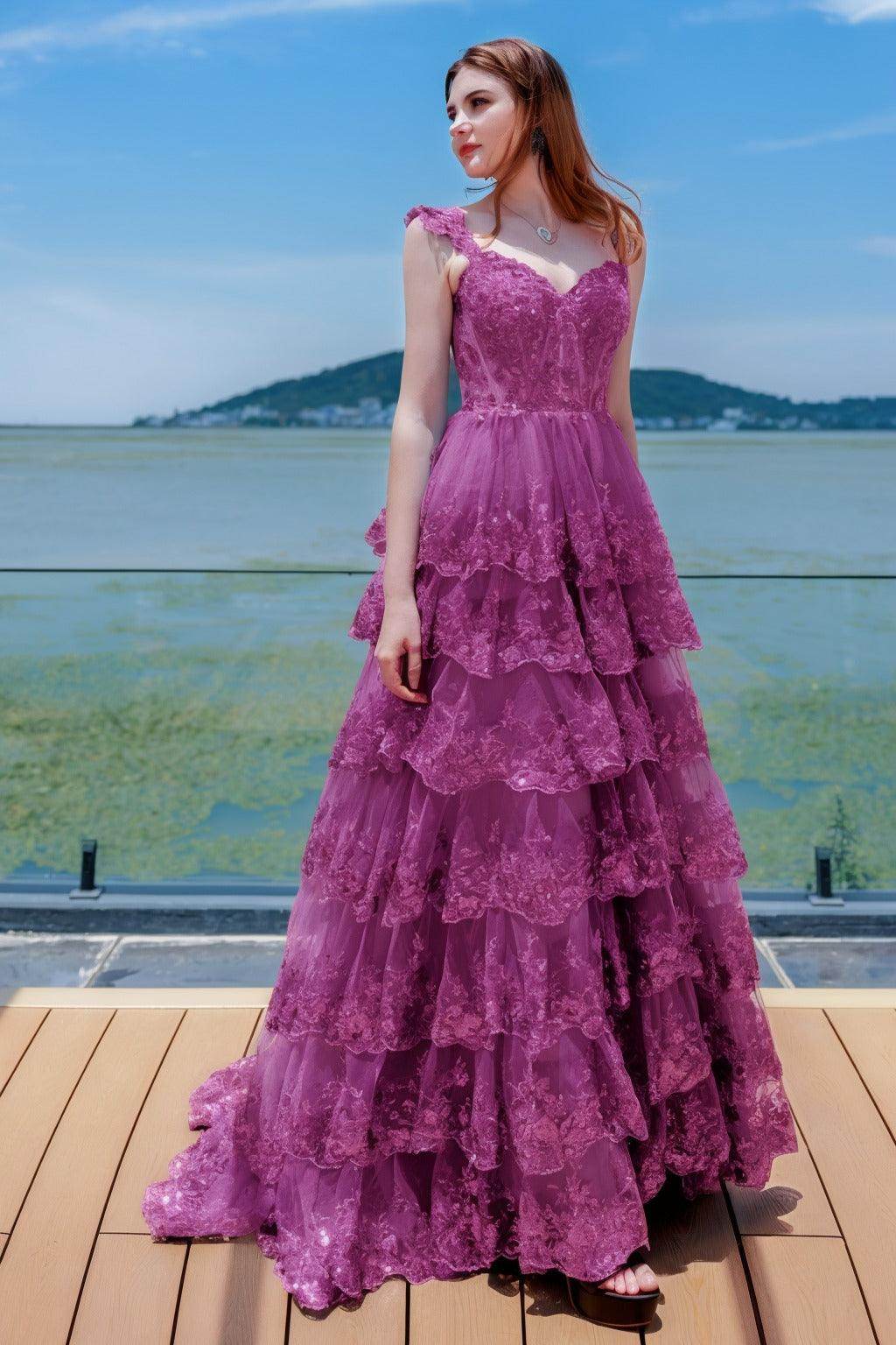 Elegant Ball Gown Sweep Brush Train Tulle Prom Dress for Prom