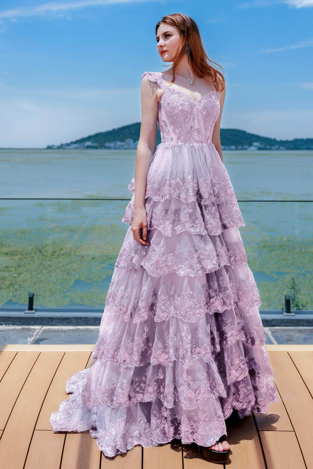 Elegant Ball Gown Sweep Brush Train Tulle Prom Dress for Prom