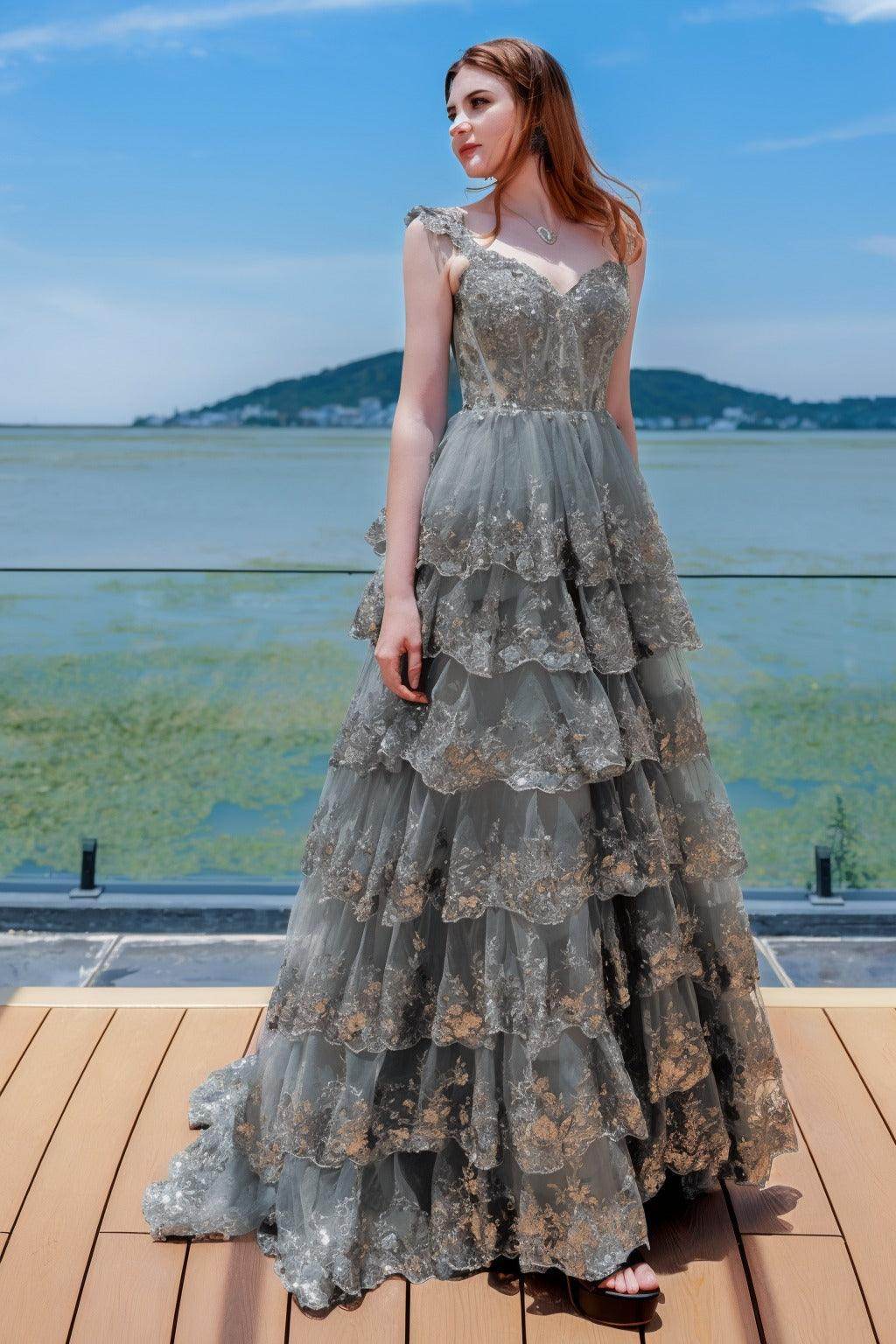 Elegant Ball Gown Sweep Brush Train Tulle Prom Dress for Prom