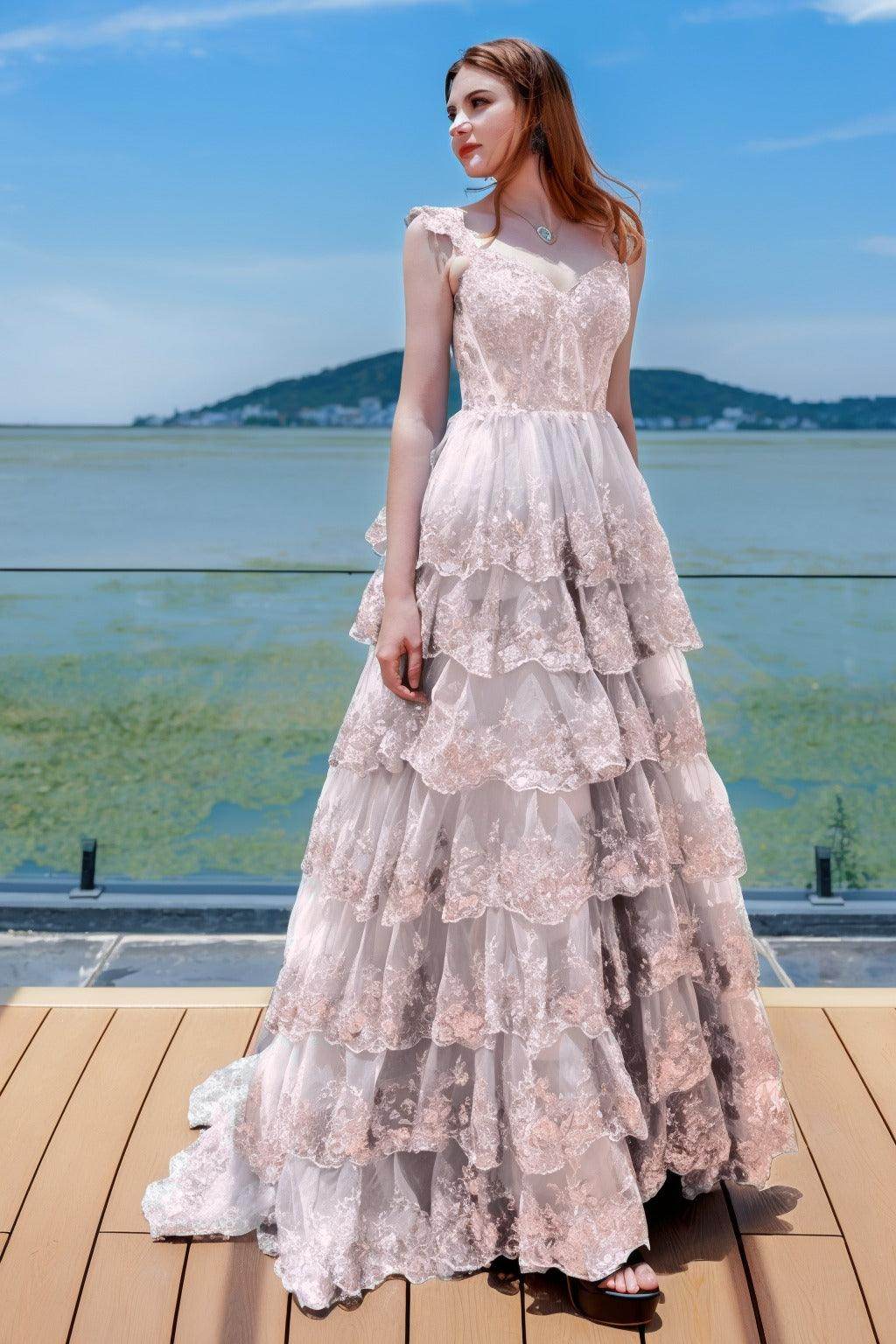 Elegant Ball Gown Sweep Brush Train Tulle Prom Dress for Prom
