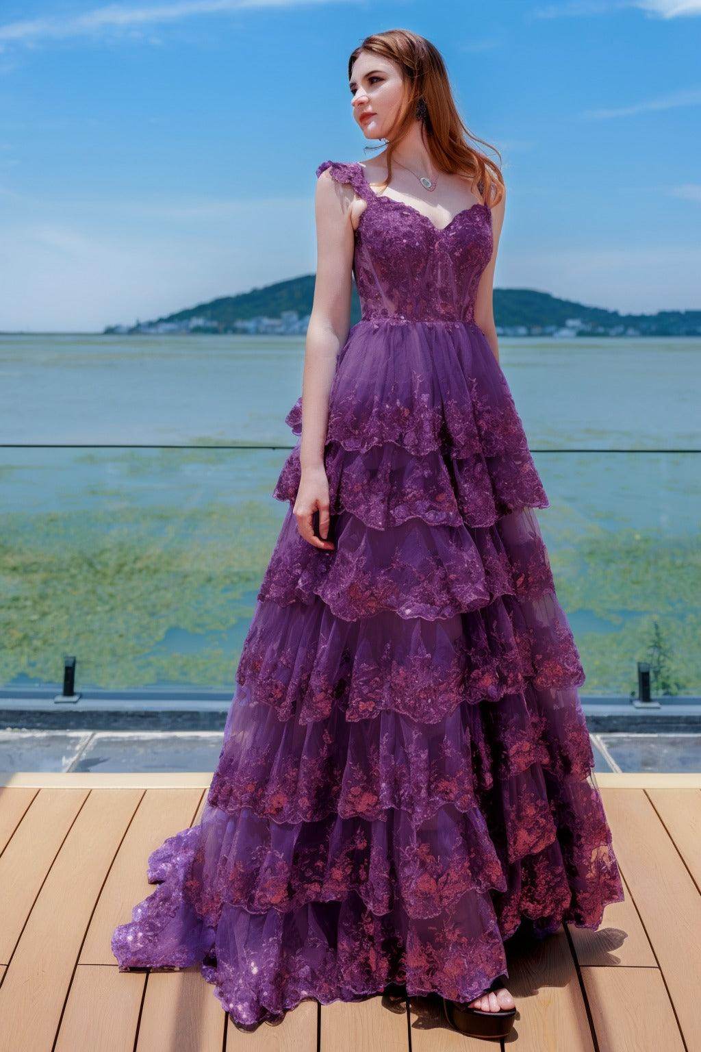 Elegant Ball Gown Sweep Brush Train Tulle Prom Dress for Prom