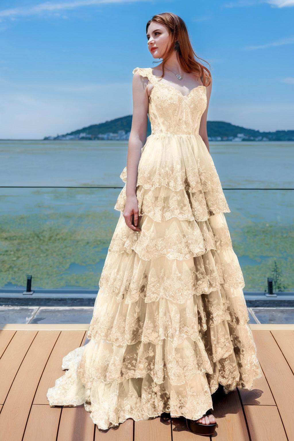 Elegant Ball Gown Sweep Brush Train Tulle Prom Dress for Prom