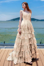 Elegant Ball Gown Sweep Brush Train Tulle Prom Dress for Prom