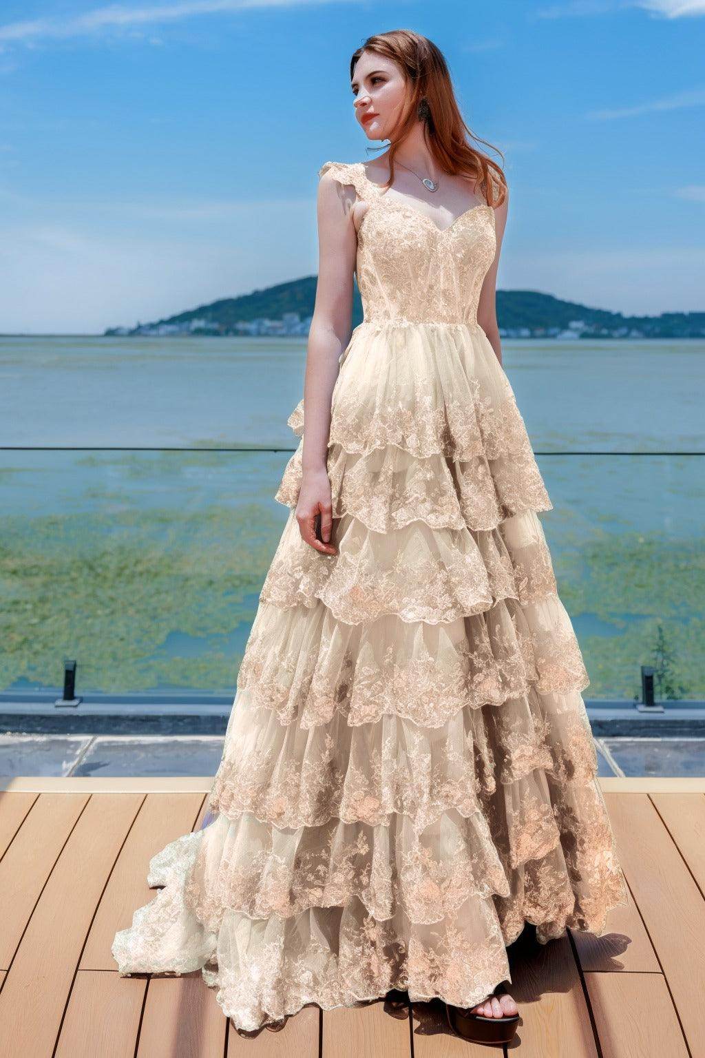Elegant Ball Gown Sweep Brush Train Tulle Prom Dress for Prom
