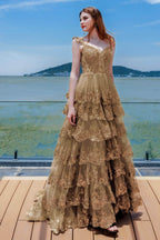 Elegant Ball Gown Sweep Brush Train Tulle Prom Dress for Prom