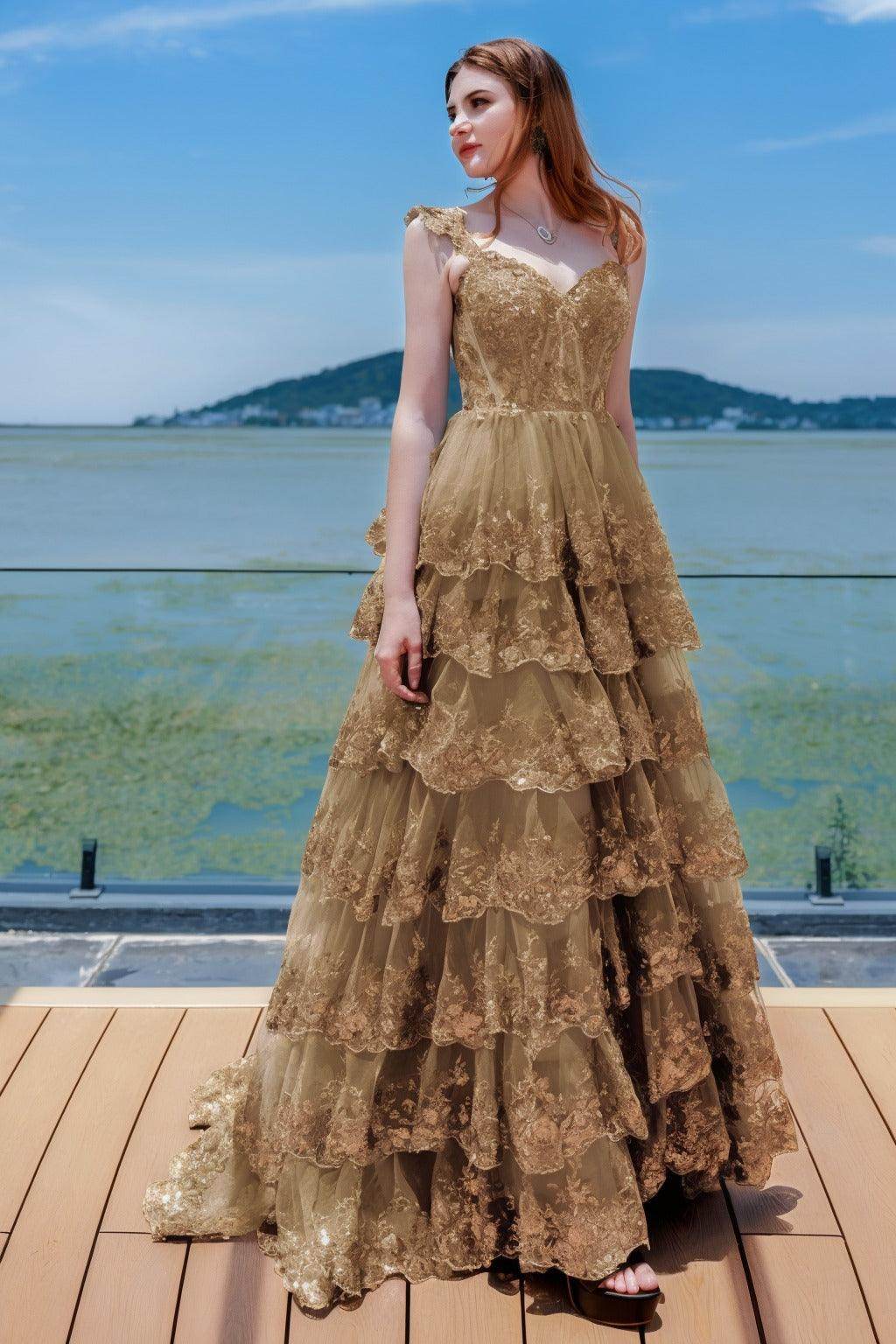 Elegant Ball Gown Sweep Brush Train Tulle Prom Dress for Prom